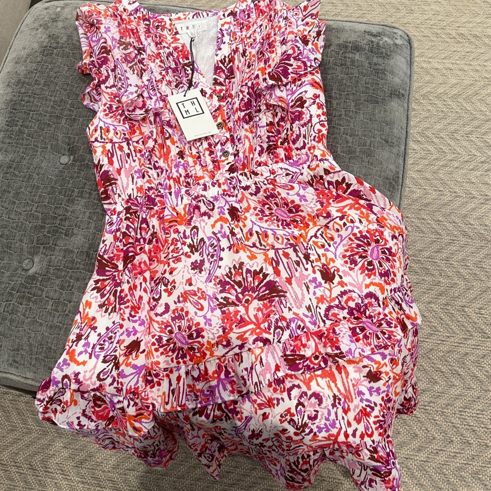NWT THML Colorful Floral Ruffle Dress